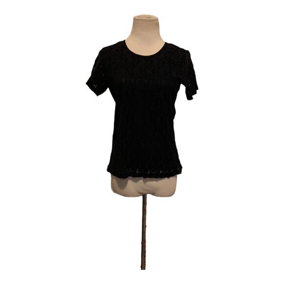 Cinema Ed Oile black short sleeves back lace top size small - Picture 5 of 9